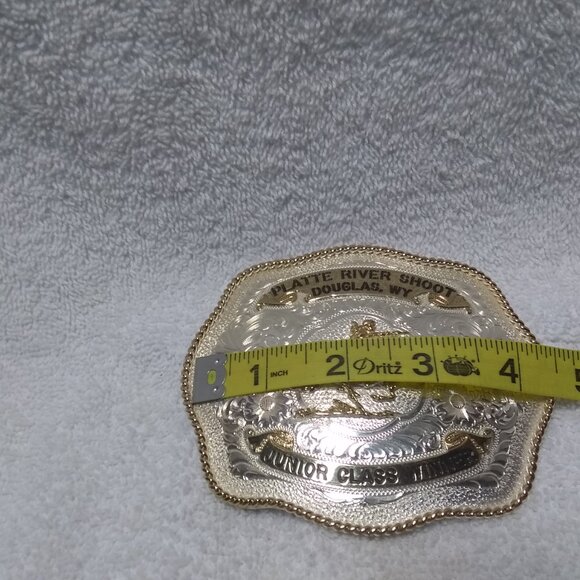 AQHA CMSA Cowboy Mounted Shooting Association Trophy Buckle Platte River Shoot - Picture 9 of 11